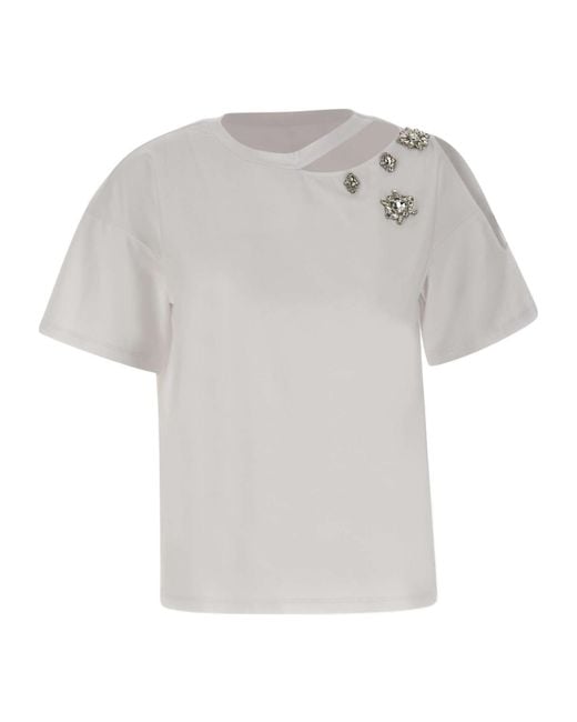 Liu Jo White Cut-Out Embellished T-Shirt