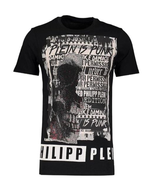 Philipp Plein Black T-Shirt With Round Neck And Short Sleeves for men