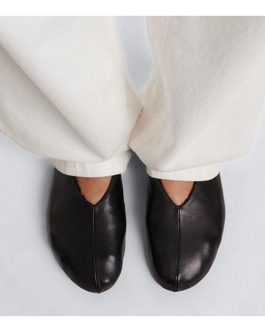 The Row Black Stella Shearling-Trimmed Leather Ballet Flats