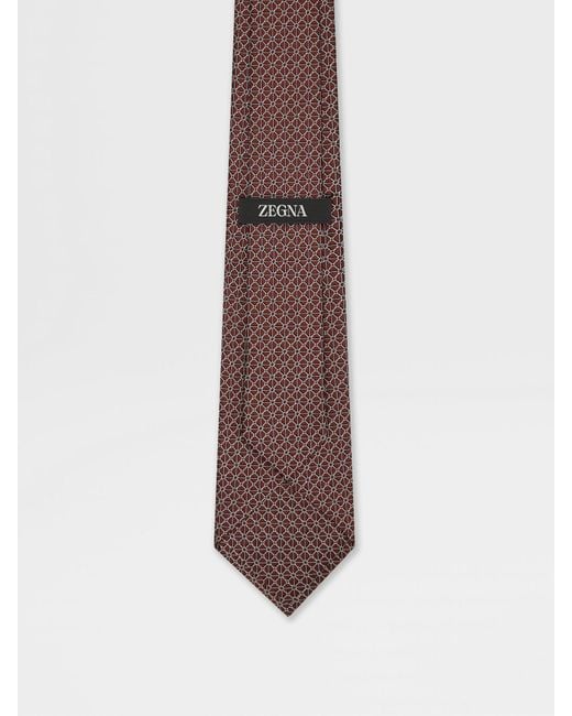 Zegna Brown Geometric Floral Pattern Jacquard Tie for men