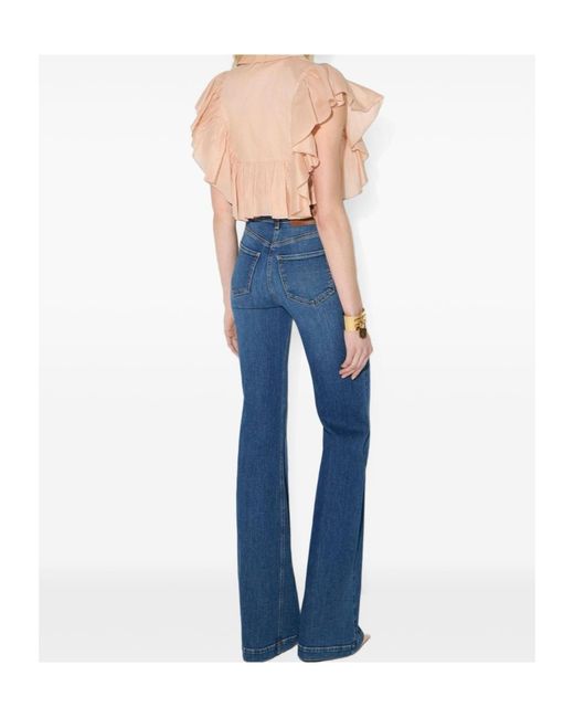 Elisabetta Franchi Blue Palazzo Jeans With Row Of Buttons