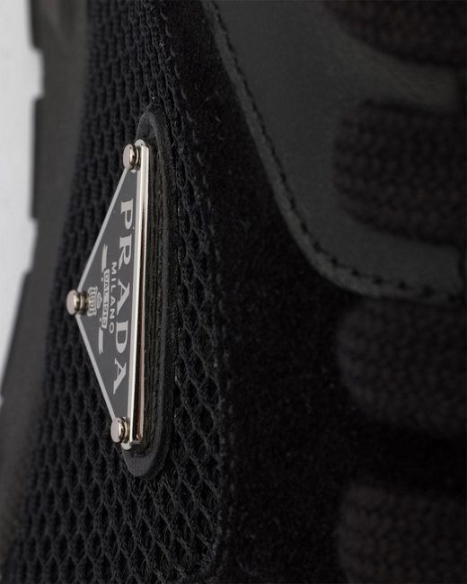 Prada Black Prax Leather And Fabric Sneakers for men