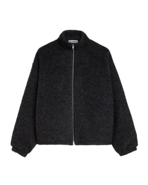 Jil Sander Black Zip Up Long Sleeved Sweatshirt for men