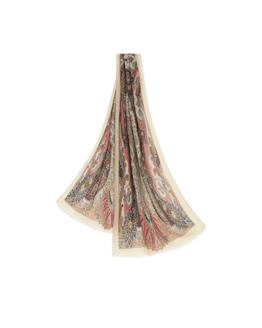 Etro Natural Paisley Fringed Scarf