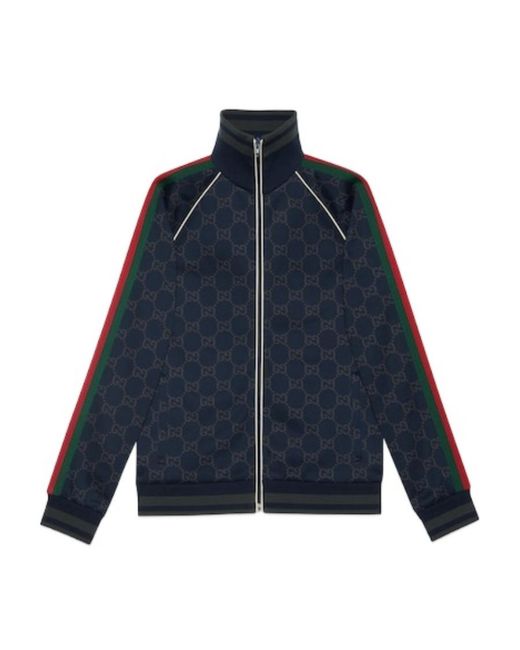 Gucci Blue Monogrammed Zip-Up Sweatshirt for men