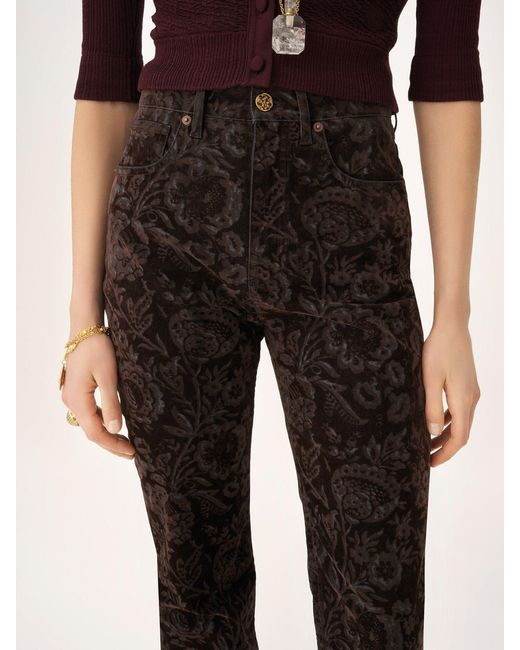 Chloé Black Chloé Floral Flocked Straight-Leg Velvet Pants