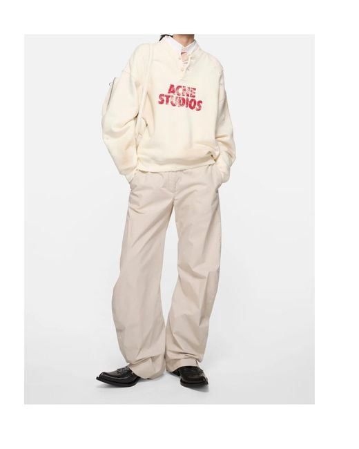 Acne White Fleece Logo Sweatshirt