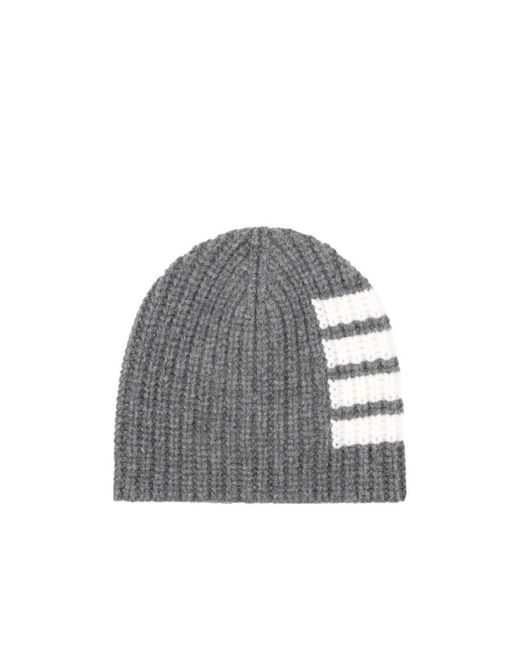 Thom Browne Gray 4-Bar Stripe Knitted Beanie for men