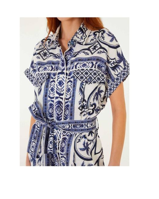 Farm Rio Blue Short-Sleeved Jumpsuit