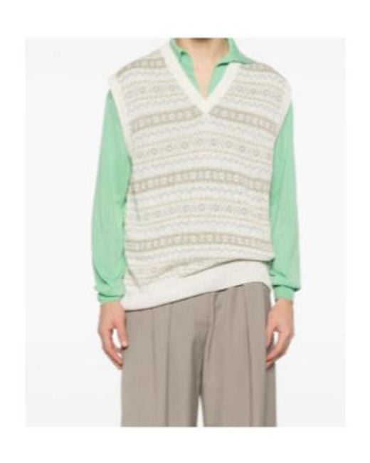 Kiton White V-Neck Knitted Vest for men