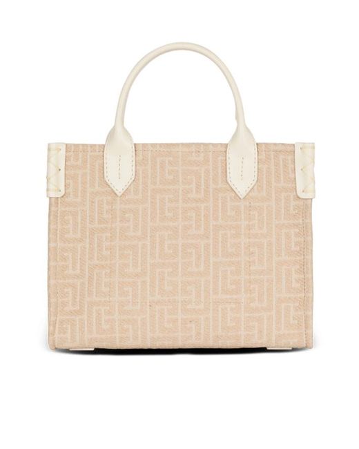 Balmain Natural B-Army Small Monogrammed Canvas And Leather Tote Bag