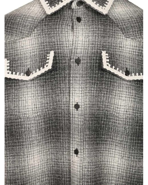 Golden Goose Deluxe Brand Gray Checked Crochet-Trimmed Shirt Jacket for men