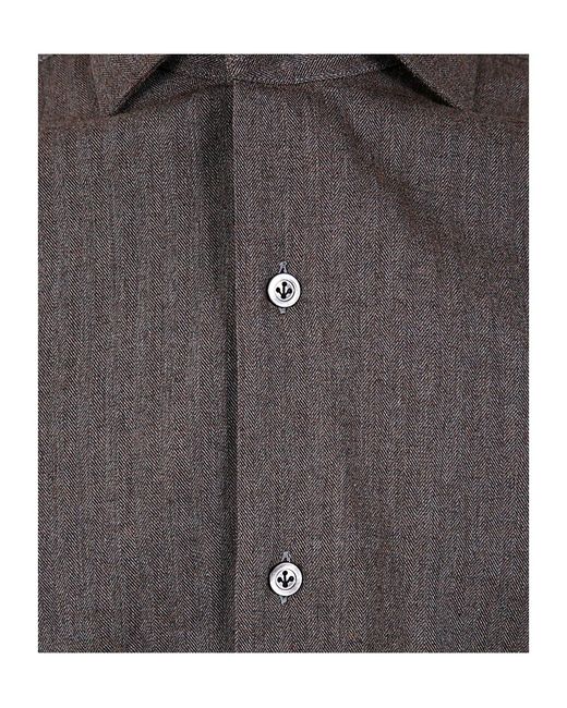 Barba Napoli Gray Long Sleeve Button-Down Shirt for men