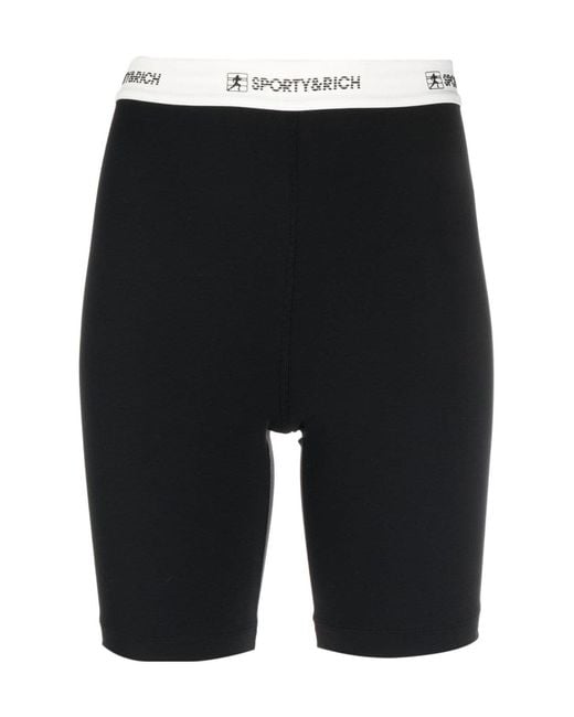 Sporty & Rich Black Logo-Waistband Shorts for men