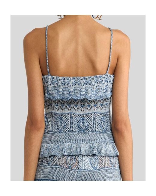 Etro Blue Ruffle Detailed Knitted Strappy Top