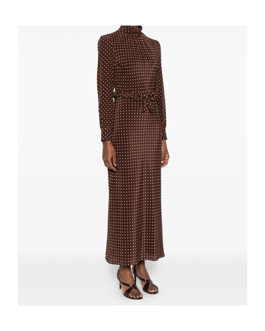 Alessandra Rich Brown Polka Dot Print Long Sleeved Midi Dress