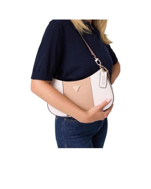 Guess White Noelle Saffiano Shoulder Bag