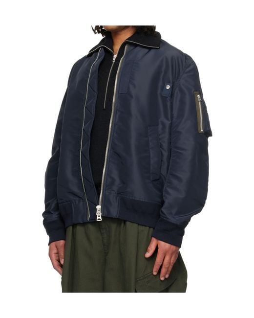 Sacai Blue Zip-Up Bomber Jacket for men