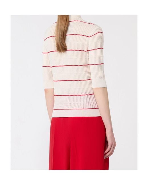 Max Mara White Ribbed Knit Polo Shirt