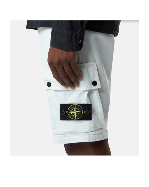 Stone Island White Logo Patch Cargo Shorts for men