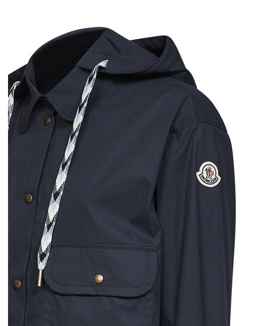 Moncler Blue Drawstring Hooded Shirt Jacket