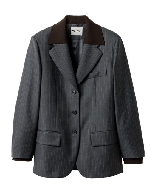Miu Miu Black Single-Breasted Pinstripe Jacket