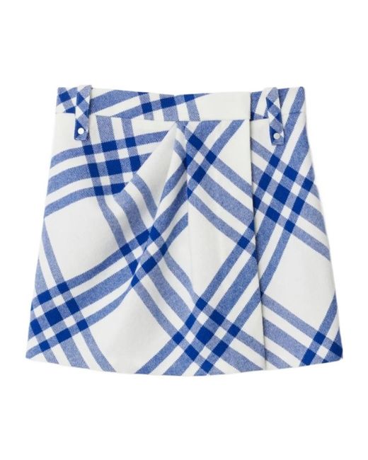 Burberry Blue Checked Pleated Mini Skirt