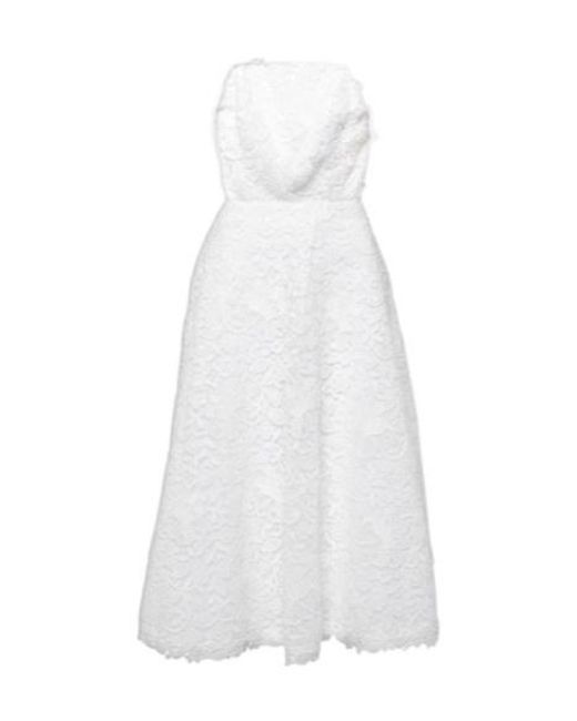 Carolina Herrera White Strapless Floral Lace Midi Dress