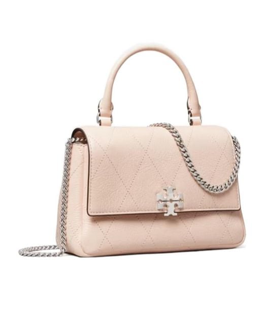 Tory Burch Natural Charlie Logo Plaque Quilted Crossbody Bag