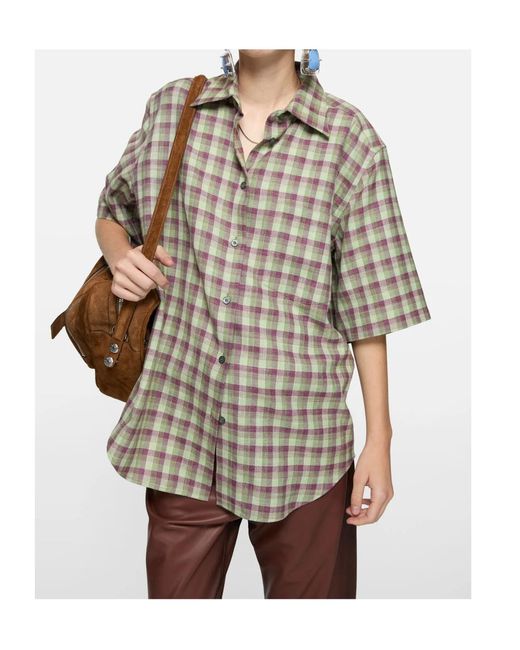 Acne Gray Checked Short-Sleeve Shirt