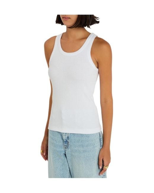 Vince White Ribbed Cotton-Blend Tank