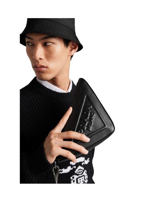 Prada Black Leather Triangle Pouch for men