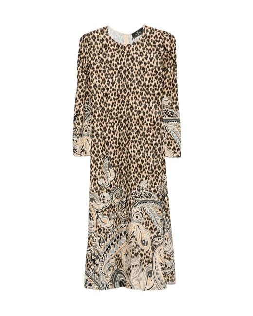 Etro Natural Leopard-Print Midi Dress