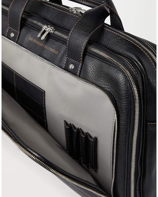 Brunello Cucinelli Black Leather Briefcase for men