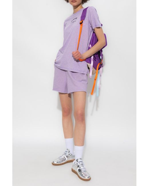 Ganni Purple Logo-Embroidered Drawstring Shorts