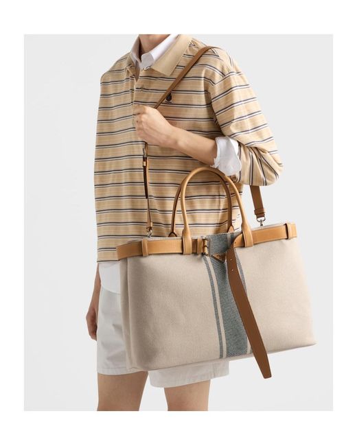 Prada Brown Buckle Canvas And Leather Bag for men