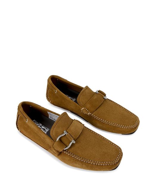 Ferragamo Brown Logo Buckle Business Casual Shoes for men