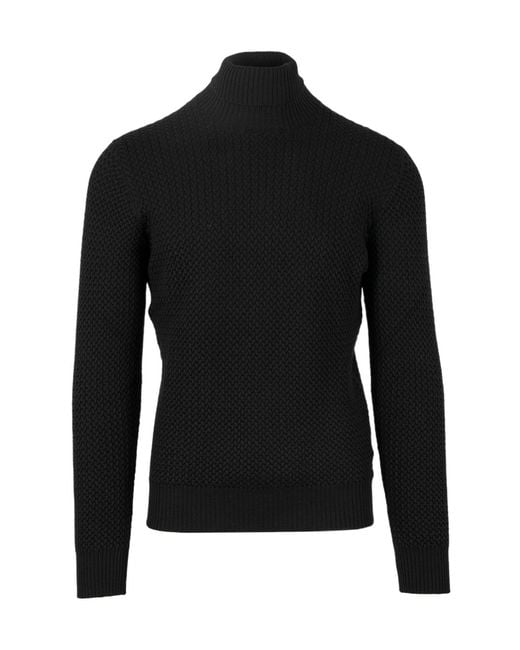 Gran Sasso Black Cable Knit Pullover for men