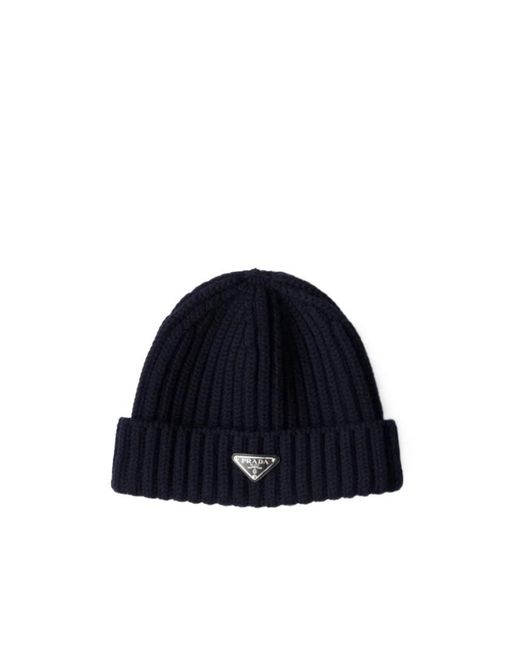 Prada Blue Logo Patch Beanie for men