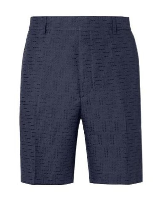 Fendi Blue Linen Ff Jacquard Shorts for men
