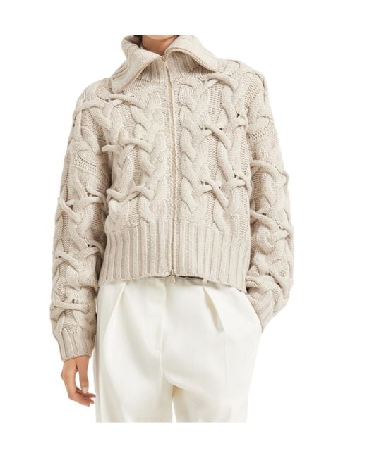 Brunello Cucinelli Natural Long-Sleeved Cardigan
