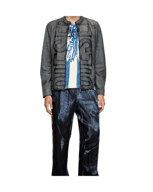 DIESEL Gray L-Evert-A Biker Leather Jacket for men