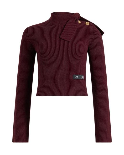 Patou Purple Logo Patch Long-Sleeve Knit Sweater