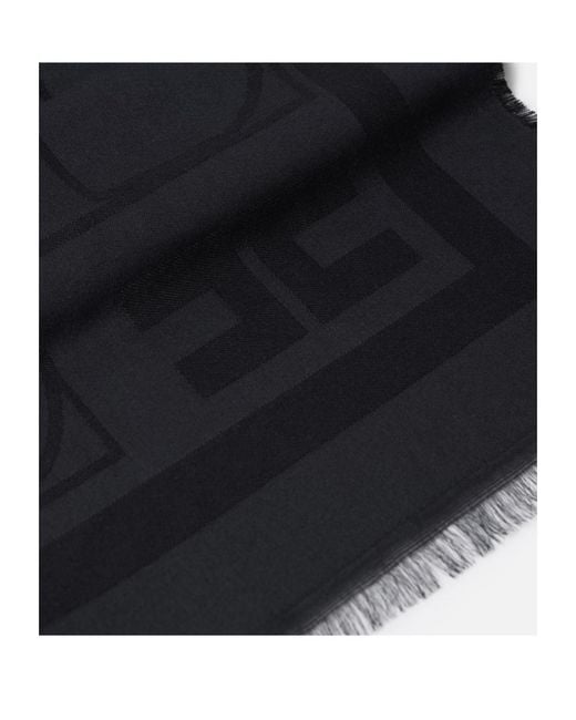 Elisabetta Franchi Blue Logo-Jacquard Frayed Scarf