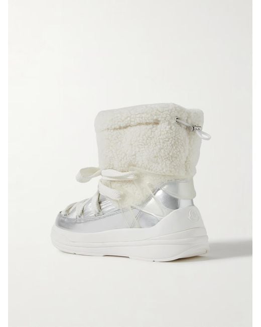 Moncler White Insolux M Rubber-Trimmed Fleece, Metallic Shell And Leather Snow Boots