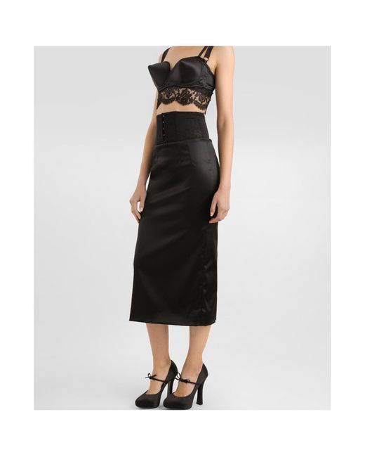 Dolce & Gabbana Black Belt Detailed Satin Calf-Length Skirt