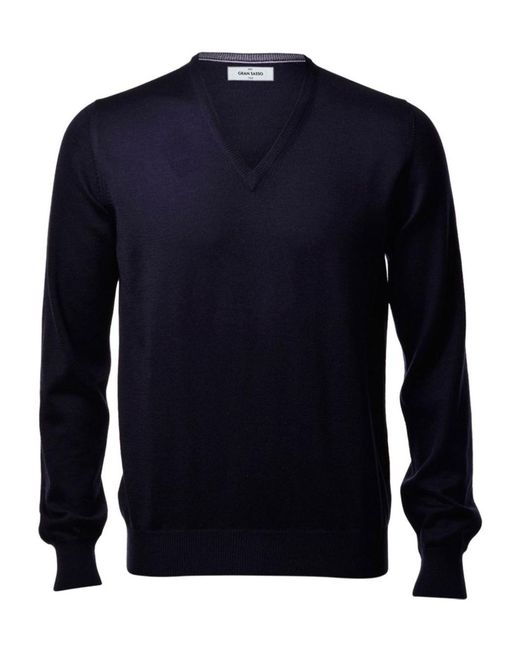 Gran Sasso Blue V-Neck Knitted Pullover for men