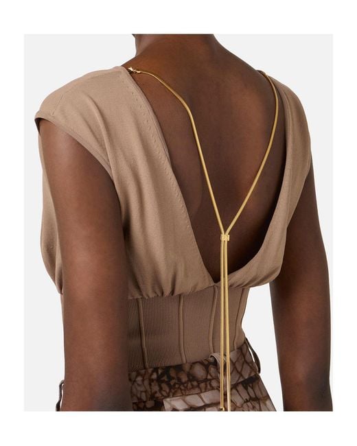 Elisabetta Franchi Brown Crewneck Knit Bodysuit
