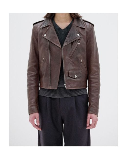 Auralee Brown Zip-Detail Biker Jacket for men