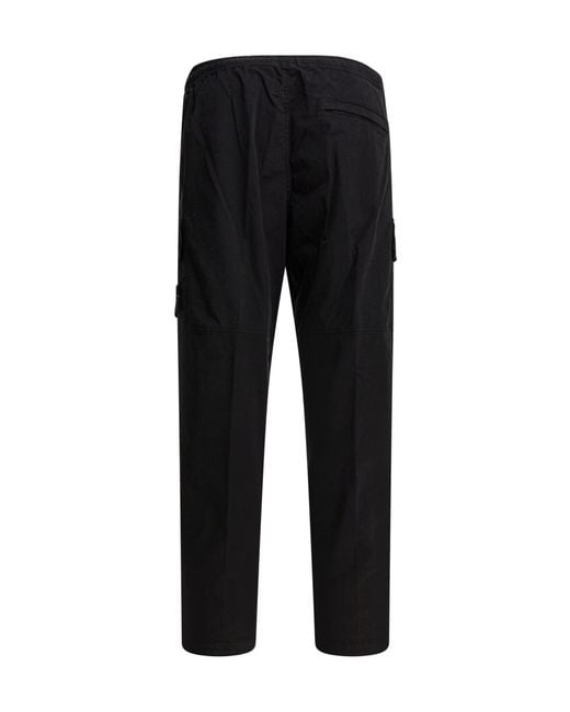 Stone Island Black Logo Patch Loose Cargo Pants for men